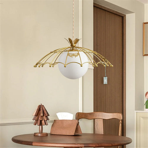 Nordic style glass LED pendant light with golden hat for decoration - vue 3 sur 6