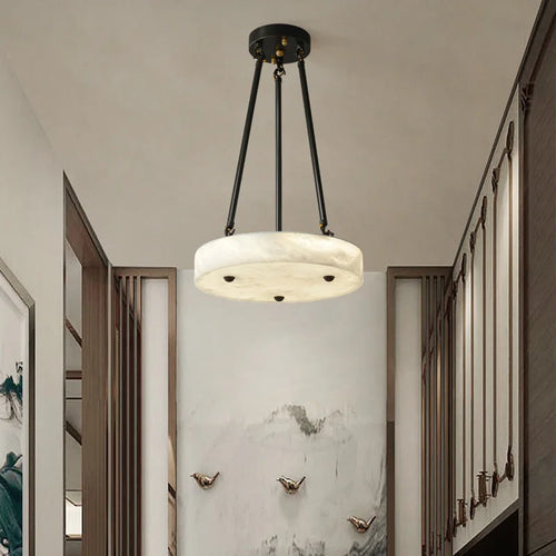 Modern minimalist retro marble and copper LED chandelier - vue 4 sur 7