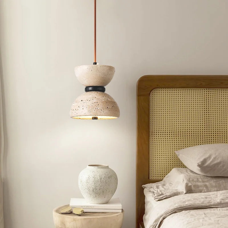 Japanese wabi-sabi style travertine bedside lamp modern decor
