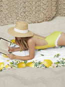 Microfibre beach towel with lemon floral summer design