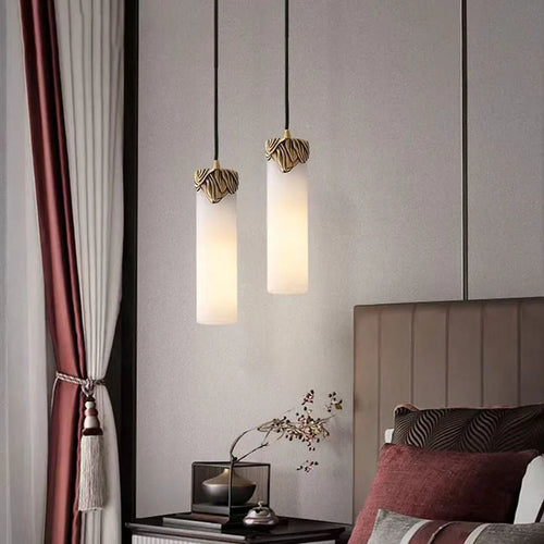 Natural marble and brass copper pendant light - vue 3 sur 8