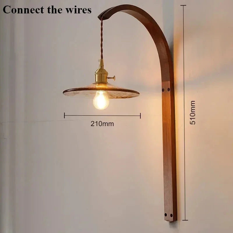 Modern walnut wood lamp with decorative LED light