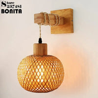 Rattan and wood wall light Japanese style indoor decor