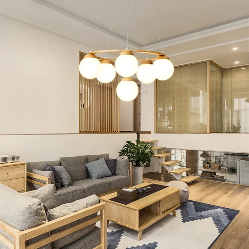 Modern multi-head glass LED chandelier for indoor use - vue 6 sur 9