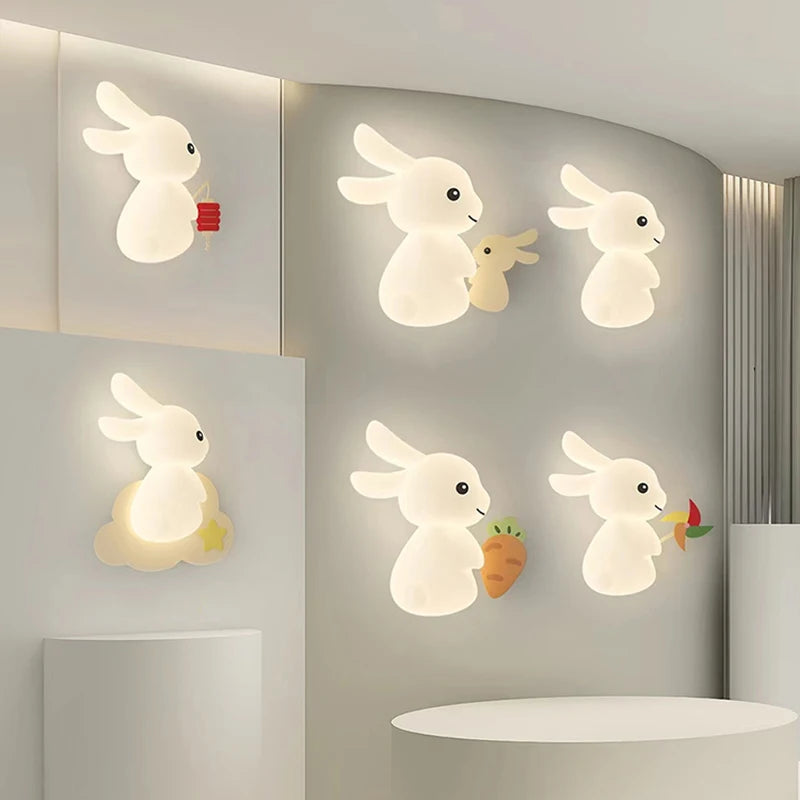 Children's wall light with bunny, carrot and cloud design