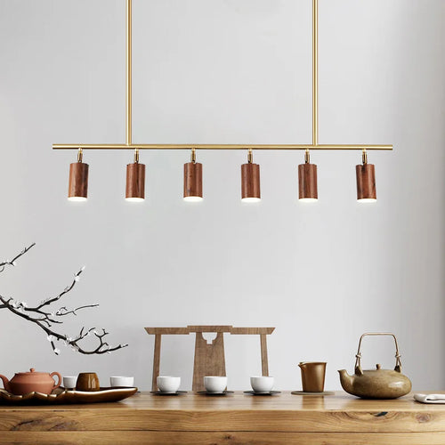 Modern walnut wood LED chandelier for home decoration - vue 4 sur 7