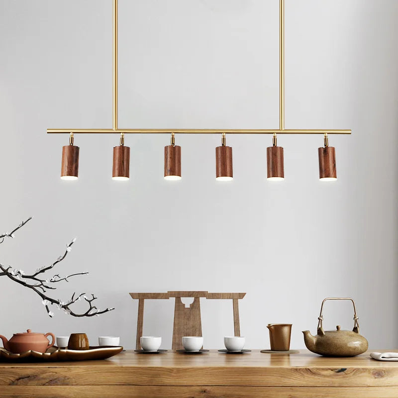 Modern walnut wood LED chandelier for home decoration - vue 3 sur 7