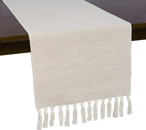 Chemin de table lin brodé style rustique beige 8 mots - vue 3 sur 7
