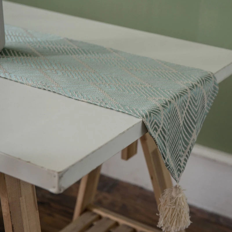Embroidered table runner with geometric patterns, bohemian style