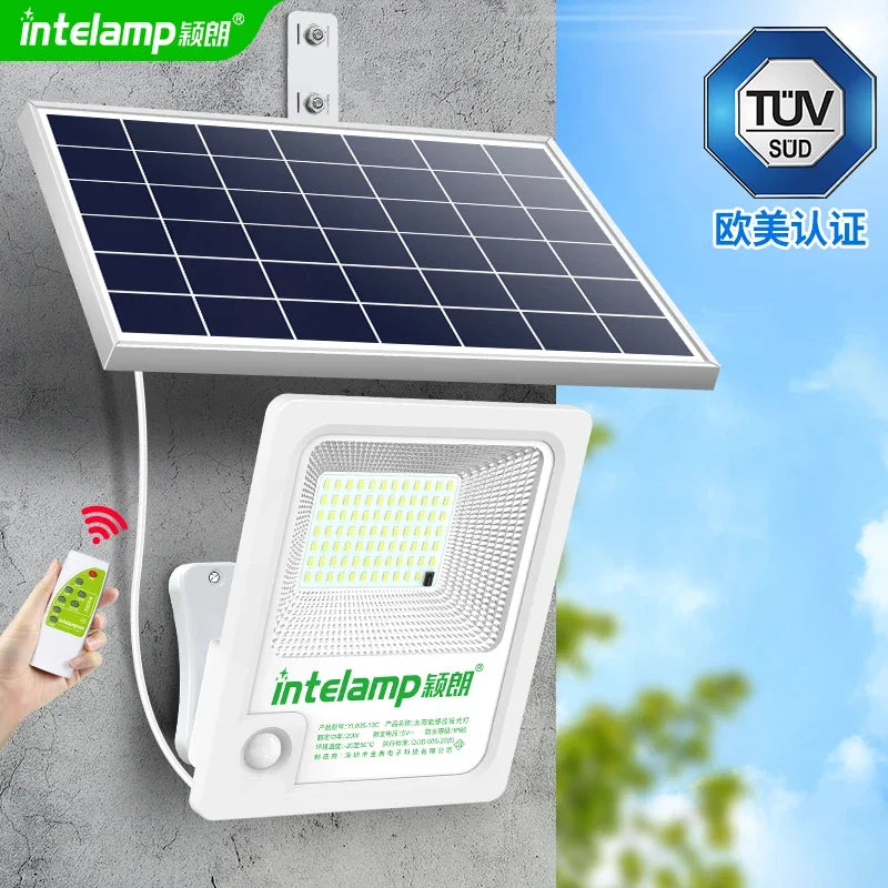 INTELAMP Solar Motion Sensor Floodlight with Remote Control, High Brightness 2500lm, 18000mAh, Suitable for Various Scenarios - vue 1 sur 7