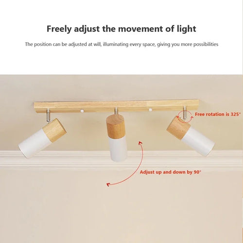 Adjustable nordic wooden rotating spotlight for cloakroom lighting - vue 6 sur 17