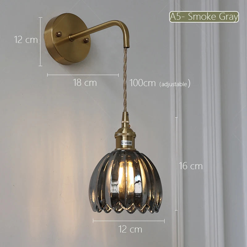 Retro Japanese style floral glass wall light - vue 9 sur 18