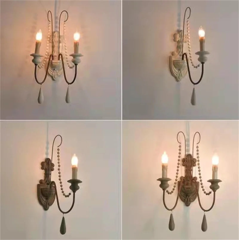 Decorative retro wooden wall light in American country style