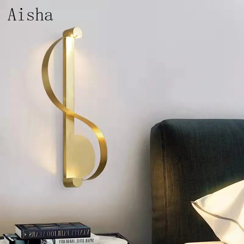 Nordic style S-shaped LED copper wall light