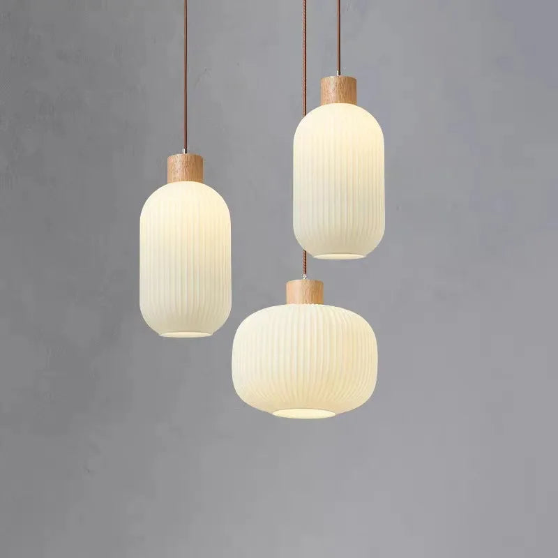 White glass pendant light with Japanese simplicity for living room, bedroom, dining room and loft