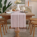 Boho cotton linen table runner with woven tassels