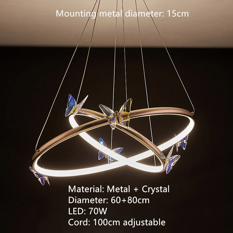 suspension led anneau d'or avec motif papillon - vue 9 sur 20