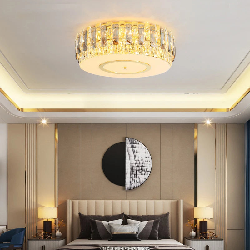 lustre led dimmable en verre cristal rond argent moderne - vue 4 sur 11
