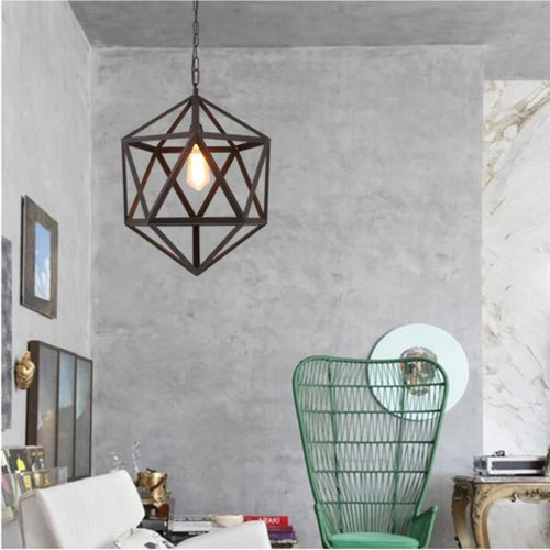 gzmj hexahedron pendant light in black iron - vue 7 sur 7