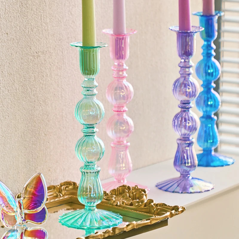 Glass taper candle holder for festive and office decor