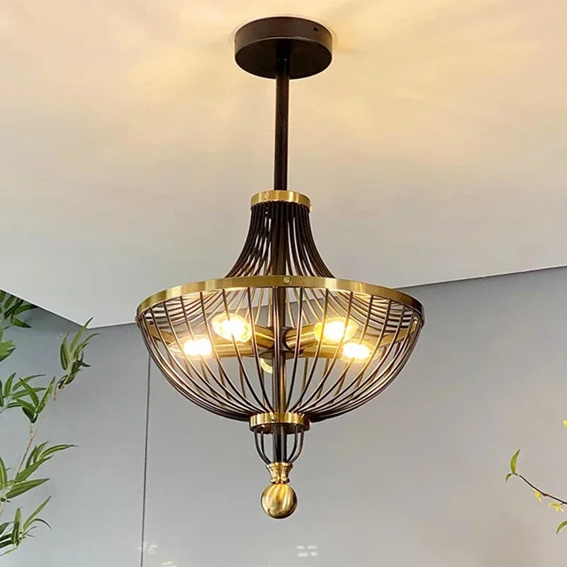 Retro LED iron chandelier with pendant for American style decor