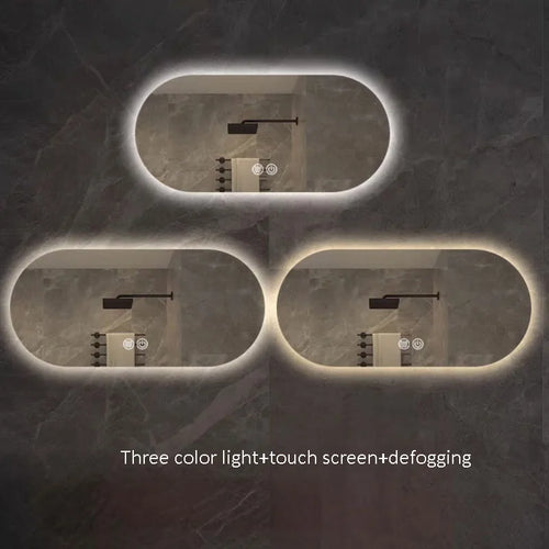 Elliptical smart anti-fog LED wall mirror with three colour settings - vue 10 sur 18