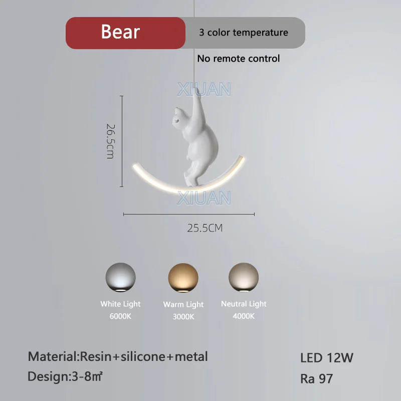 Creative unicorn, elephant and bear pendant lights for children