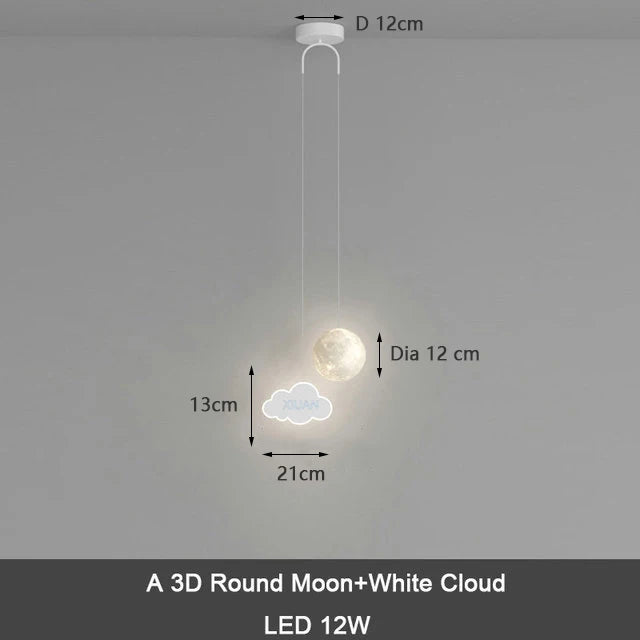 Creative children's pendant light with remote control dimming star cloud moon
