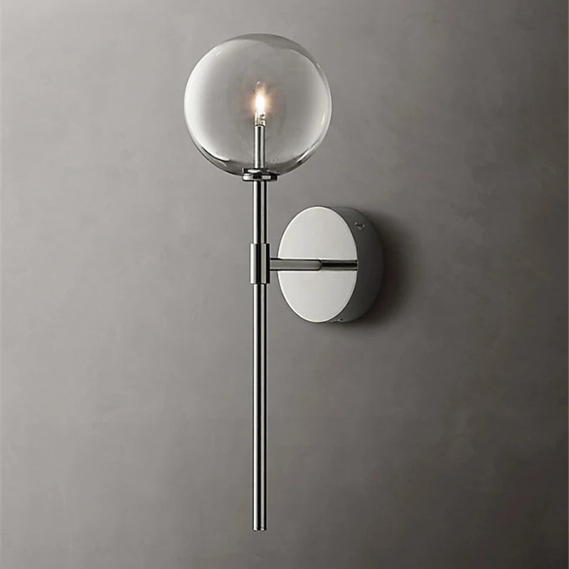 Nordic wall light with clear glass globe, American retro style - vue 5 sur 9