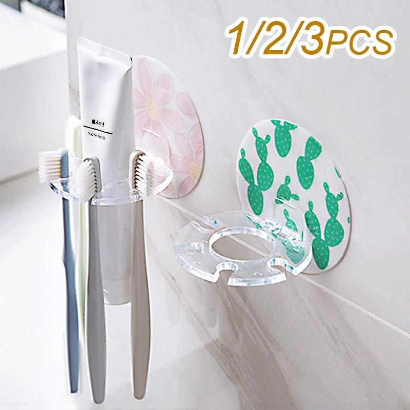 Self-adhesive toothbrush holder with integrated stand and dispenser