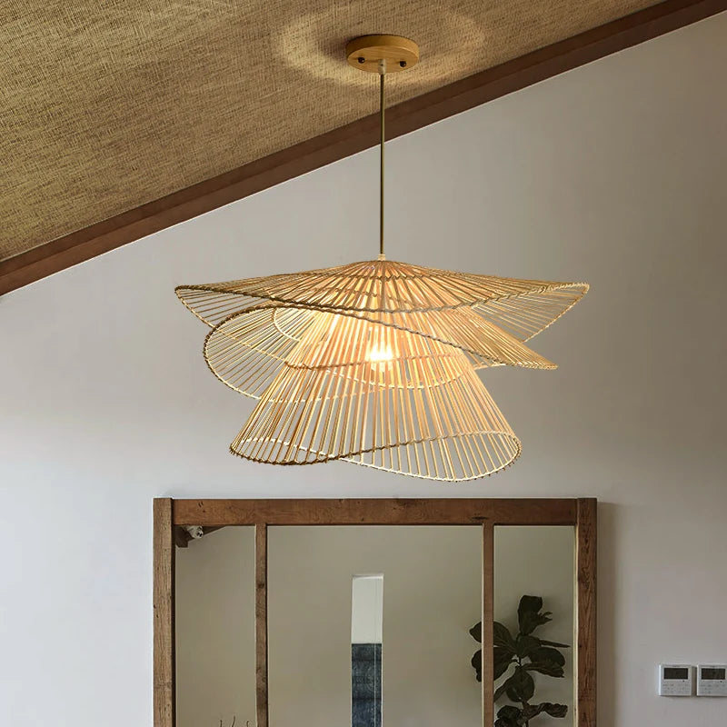 Creative LED bamboo rattan chandelier for home decoration