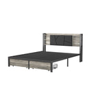 Double Bed with Metal Slatted Base,Platform Bed Frame with LED and 2 Drawers,Headboard with Storage Space,without mattress