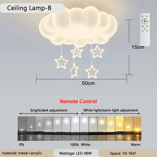 Remote control dimmable star globe pendant lampshade chandelier - vue 9 sur 10