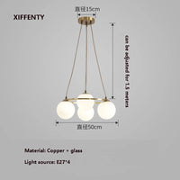 Nordic design chandelier with 4 glass and copper bulbs