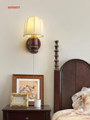 Wooden wall lamp with plug and retro decorative lighting