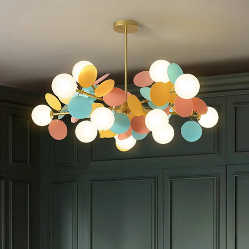 Modern glass chandelier with golden grape design pendant lights - vue 4 sur 18