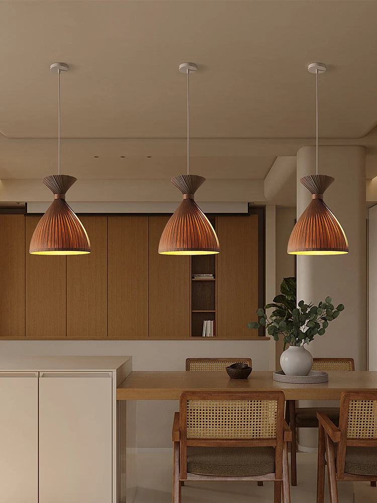 Japanese vintage wooden pendant light for handcrafted interior decor