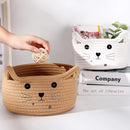 Cat head woven cotton storage baskets for office and home