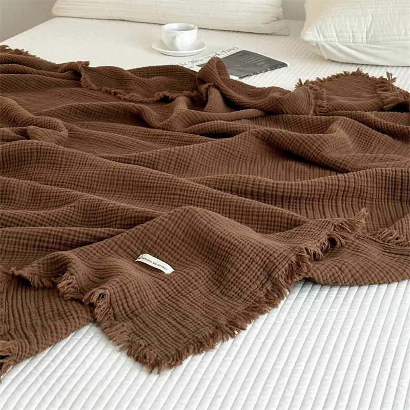 Soft cotton throw with tassels, check pattern for living room or bedroom