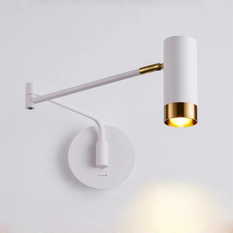 Modern folding wall reading light with swivel arm