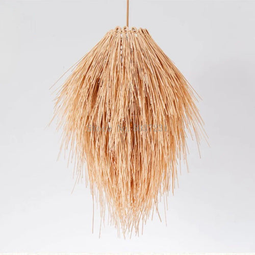 Rattan bamboo woven pendant light with straw hat shade pastoral decor - vue 6 sur 7