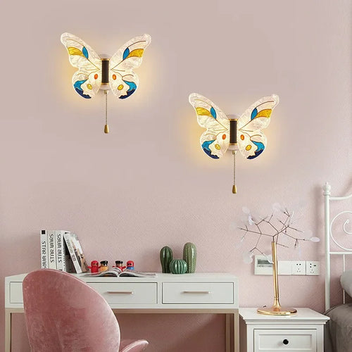 Multicolour butterfly Tiffany glass wall light for children - vue 2 sur 10