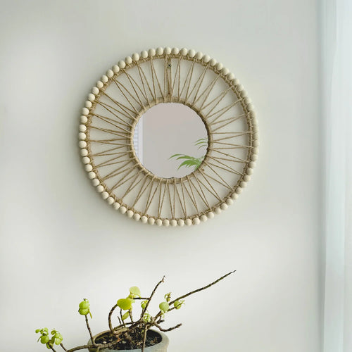 Hand-woven Nordic decorative mirror for a creative interior - vue 4 sur 6