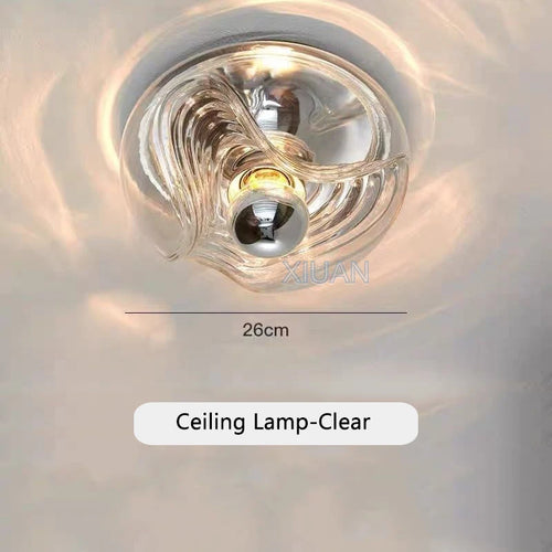 Bauhaus glass ceiling light with modern water ripple LED - vue 12 sur 12