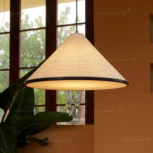 Japanese wabi sabi rice paper LED chandelier - vue 3 sur 8