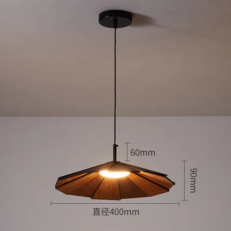 Handmade Japanese wabi-sabi walnut pendant light for interior decor