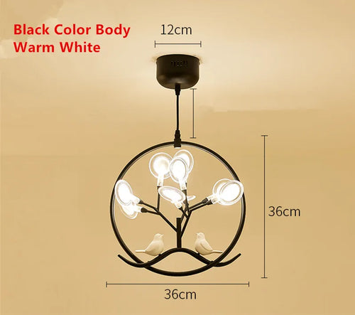 Nordic design bird cage tree branch halo chandelier - vue 12 sur 12