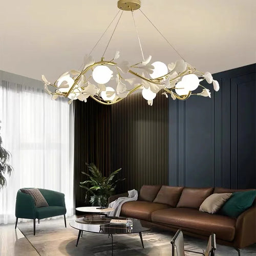 Nordic glass ginkgo LED pendant light - vue 3 sur 11