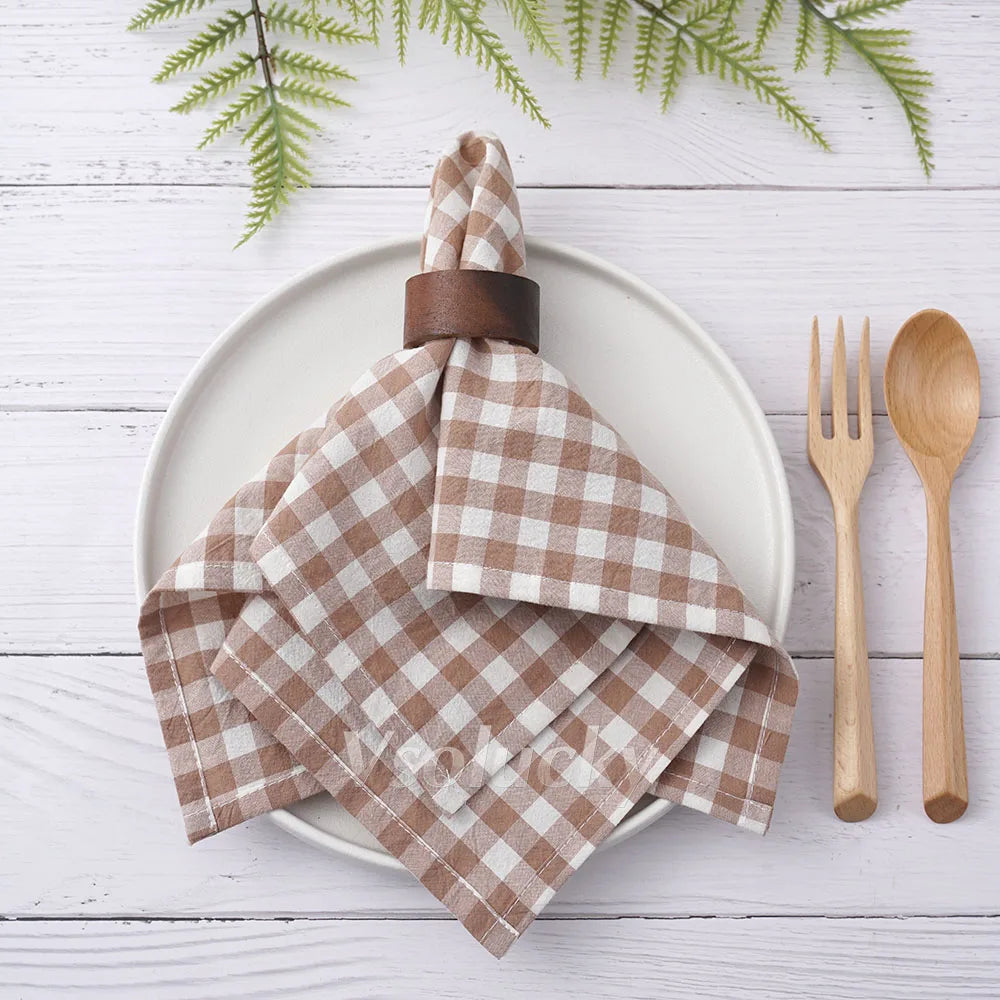 Gingham cotton napkin 42x42 cm country style - vue 4 sur 7