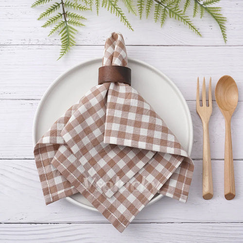 Gingham cotton napkin 42x42 cm country style - vue 5 sur 7